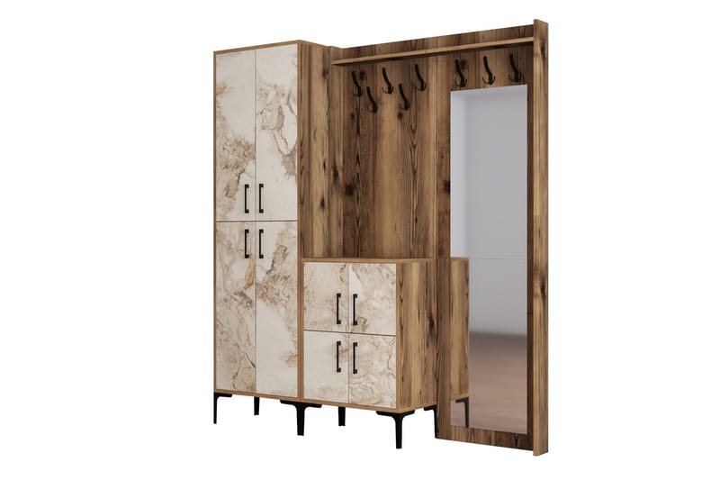 Retzow Hallmöbelset 180 cm - Brun/Vit - Möbler - Hallmöbler - Möbelset för hall & entre