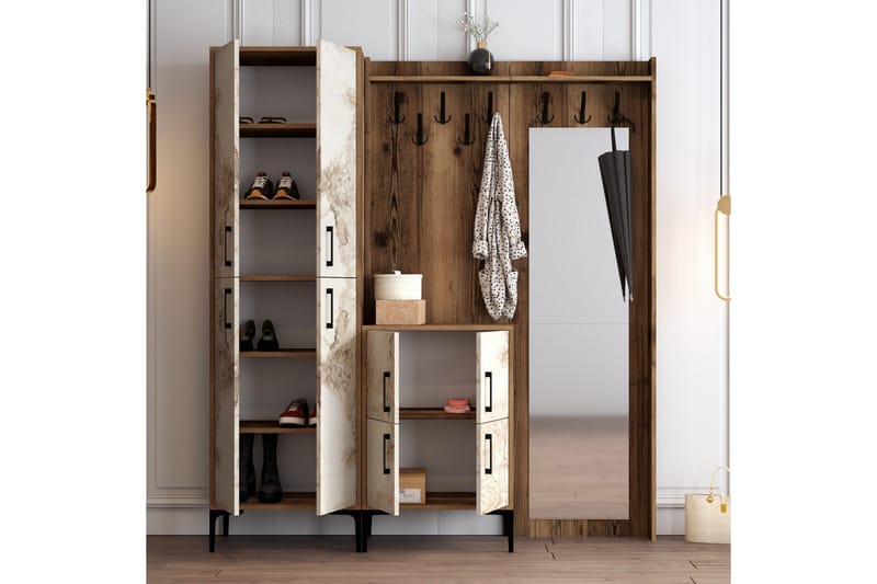 Retzow Hallmöbelset 180 cm - Brun/Vit - Möbler - Hallmöbler - Möbelset för hall & entre