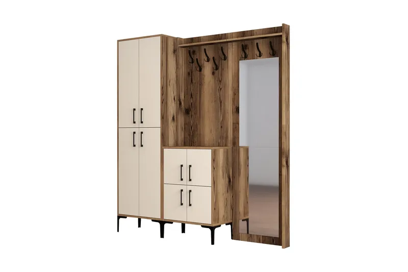 Retzow Hallmöbelset 180 cm - Mörkbrun/Beige - Möbler - Hallmöbler - Möbelset för hall & entre