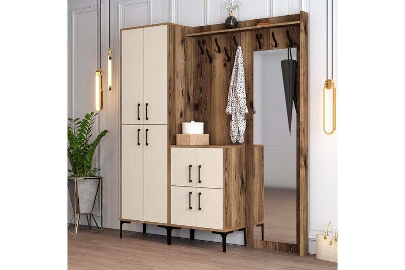 Retzow Hallmöbelset 180 cm - Mörkbrun/Beige - Möbler - Hallmöbler - Möbelset för hall & entre