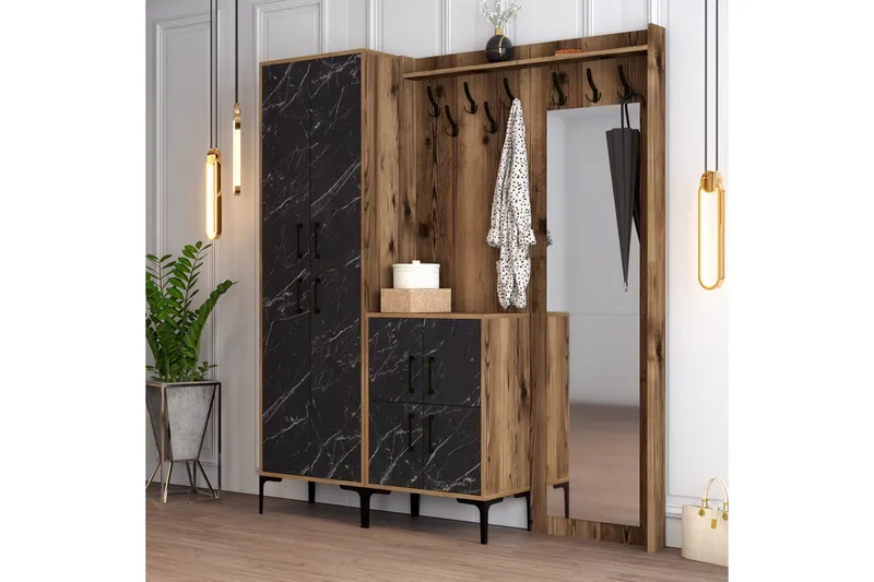 Retzow Hallmöbelset 180 cm - Mörkbrun/Svart - Möbler - Hallmöbler - Möbelset för hall & entre