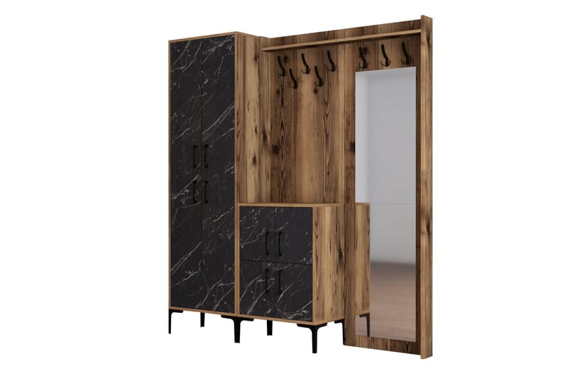 Retzow Hallmöbelset 180 cm - Mörkbrun/Svart - Möbler - Hallmöbler - Möbelset för hall & entre