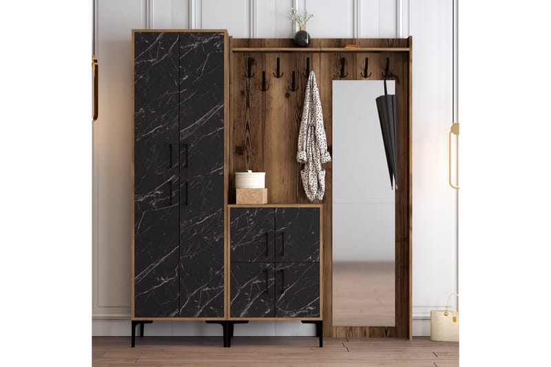 Retzow Hallmöbelset 180 cm - Mörkbrun/Svart - Möbler - Hallmöbler - Möbelset för hall & entre