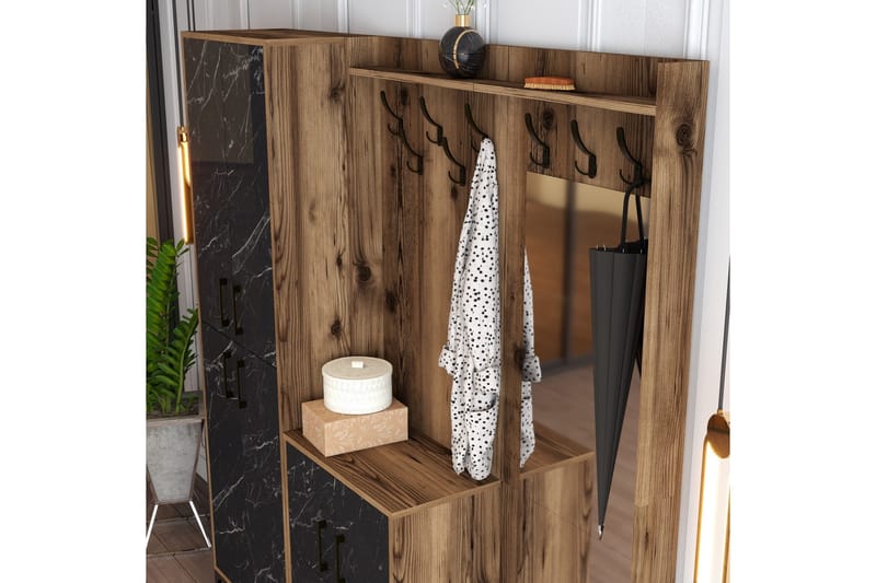 Retzow Hallmöbelset 180 cm - Mörkbrun/Svart - Möbler - Hallmöbler - Möbelset för hall & entre