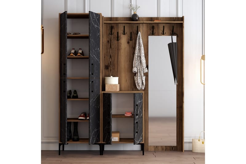 Retzow Hallmöbelset 180 cm - Mörkbrun/Svart - Möbler - Hallmöbler - Möbelset för hall & entre
