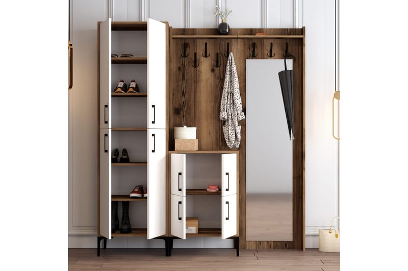 Retzow Hallmöbelset 180 cm - Mörkbrun/Vit - Möbler - Hallmöbler - Möbelset för hall & entre