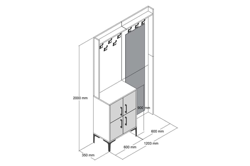 Retzow Hallmöbelset 35x120 cm med Spegel - Vit - Möbler - Hallmöbler - Möbelset för hall & entre