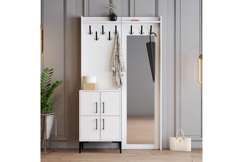 Retzow Hallmöbelset 35x120 cm med Spegel - Vit - Möbler - Hallmöbler - Möbelset för hall & entre
