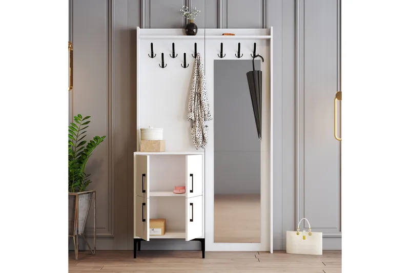 Retzow Hallmöbelset 35x120 cm med Spegel - Vit - Möbler - Hallmöbler - Möbelset för hall & entre