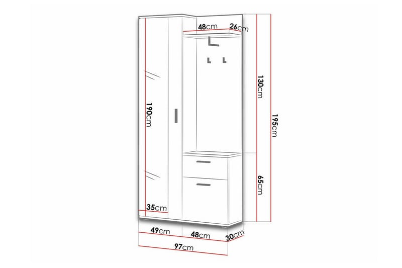 Rosehall Hallmöbelset 97x30 cm 195x - Svart - Möbler - Hallmöbler - Möbelset för hall & entre