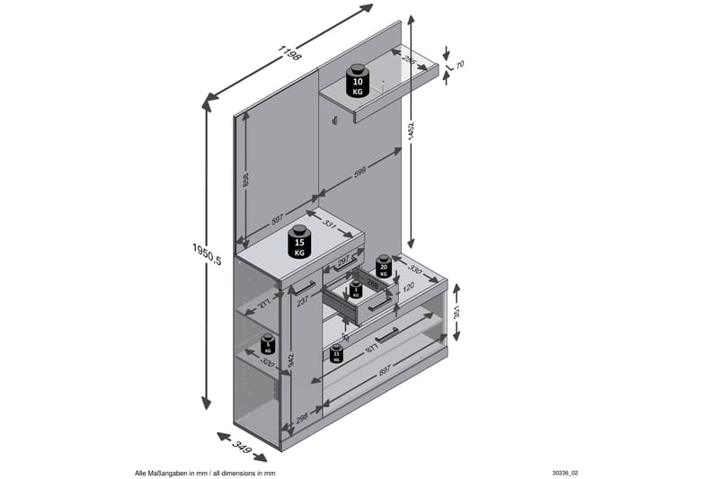 Samekia Garderob 120 cm - Vit/Grå - Möbelset för hall & entre - Hallförvaring