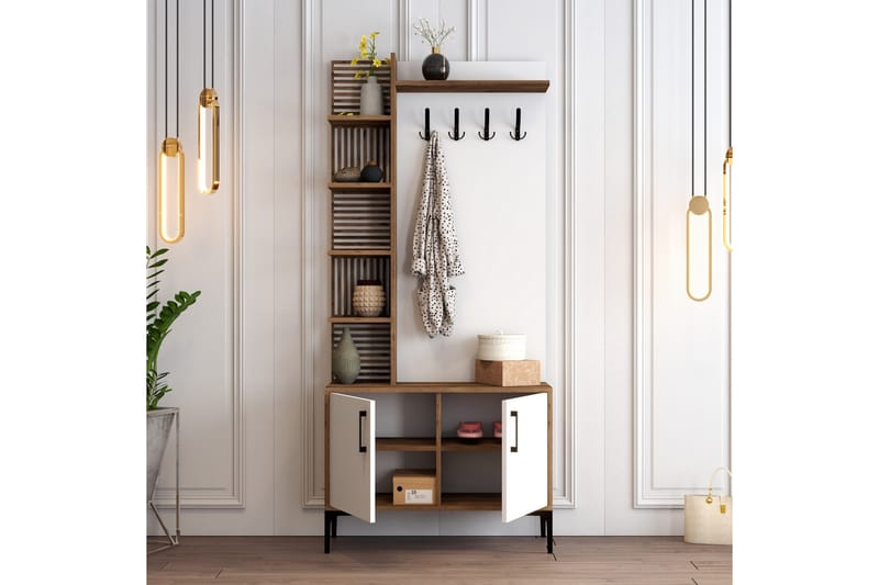 Schmida Hallmöbelset 90 cm - Mörkbrun/Vit - Möbler - Hallmöbler - Möbelset för hall & entre