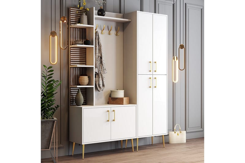 Schmida Hallmöbelset - Guld/Vit - Möbler - Hallmöbler - Möbelset för hall & entre