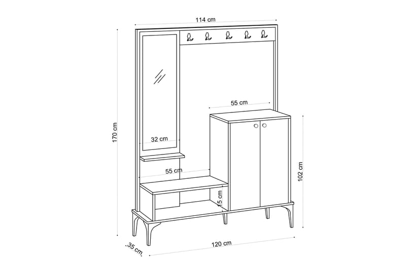 Yogsaes Hallmöbelset 35x114 cm - Natur/Vit - Möbler - Hallmöbler - Möbelset för hall & entre