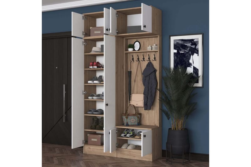Quorra Hallmöbelset - Valnöt/Vit - Möbler - Hallmöbler - Möbelset för hall & entre
