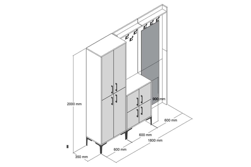 Retzow Hallmöbelset 180 cm - Brun/Vit - Möbelset för hall & entre - Hallförvaring