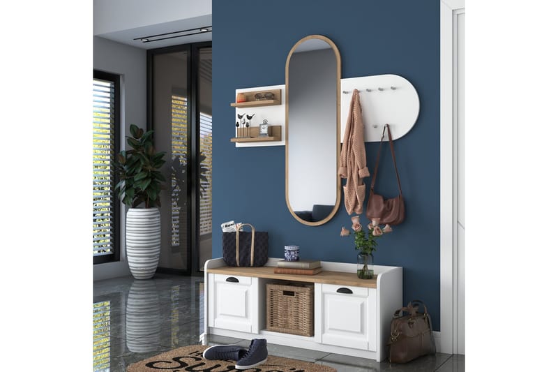 Ronnric Hallmöbelset Vit/Brun - Hanah Home - Möbler - Hallmöbler - Möbelset för hall & entre