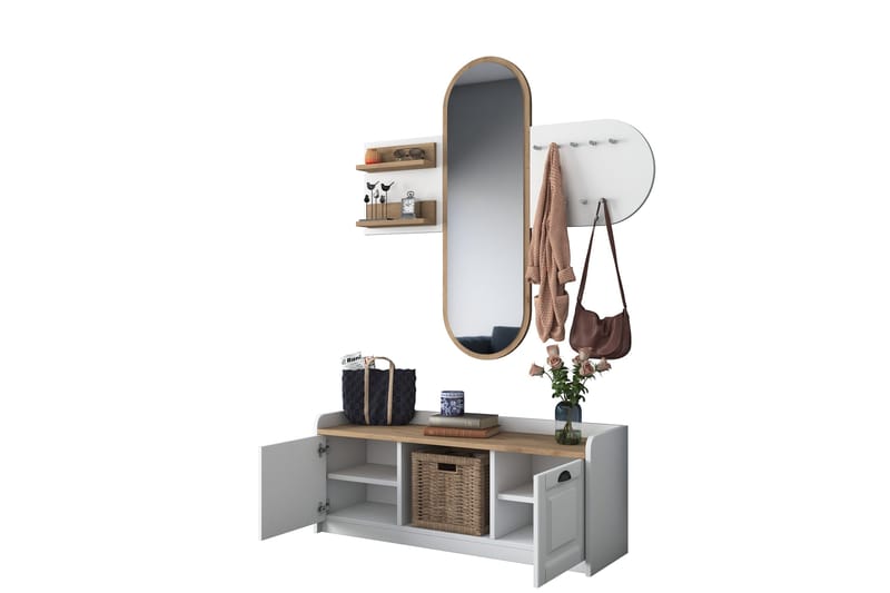 Ronnric Hallmöbelset Vit/Brun - Hanah Home - Möbler - Hallmöbler - Möbelset för hall & entre