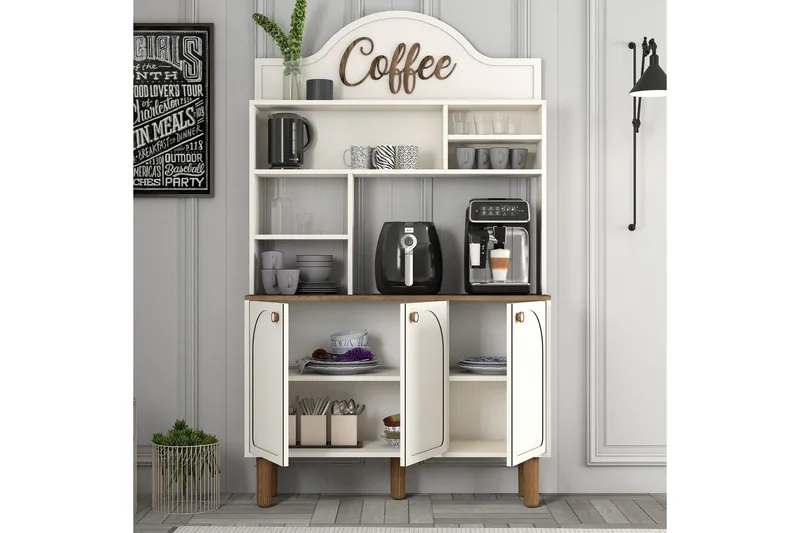 Kaffebarskåp Tre Gräddfärgad / Ek - Gräddfärgad / Ek - Hushåll - Bar & vin - Barmöbler - Bardisk