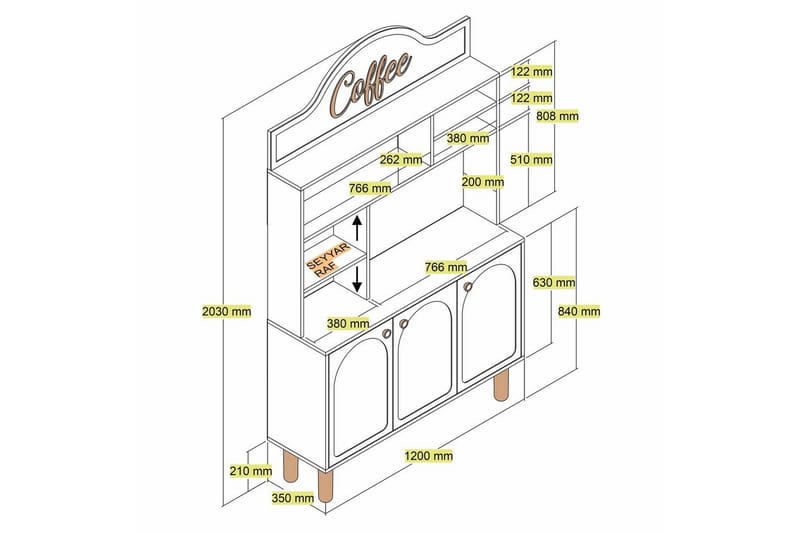 Kaffebarskåp Tre Gräddfärgad / Ek - Gräddfärgad / Ek - Hushåll - Bar & vin - Barmöbler - Bardisk