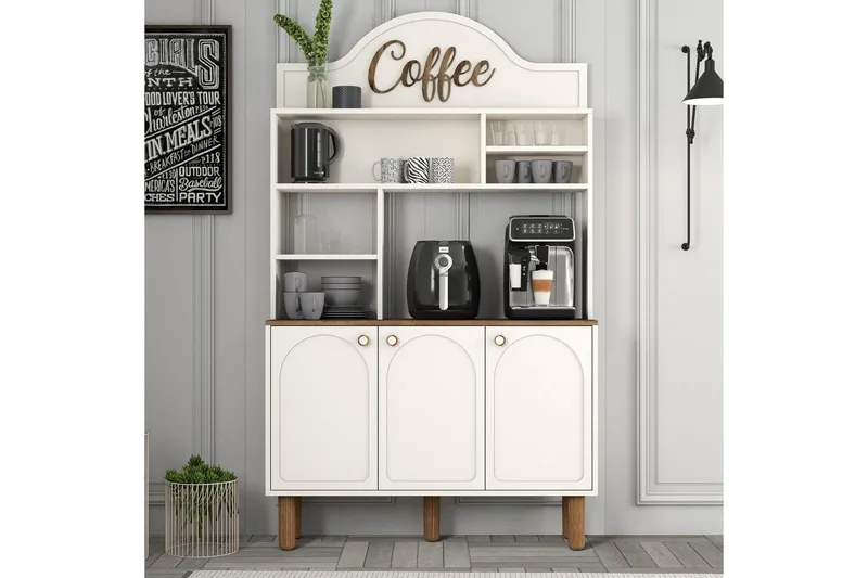 Kaffebarskåp Tre Gräddfärgad / Ek - Gräddfärgad / Ek - Hushåll - Bar & vin - Barmöbler - Bardisk