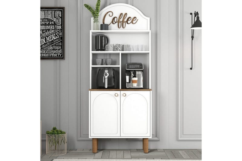 Kaffebarskåp Två Vit / Ek - Vit / Ek - Hushåll - Bar & vin - Barmöbler - Bardisk