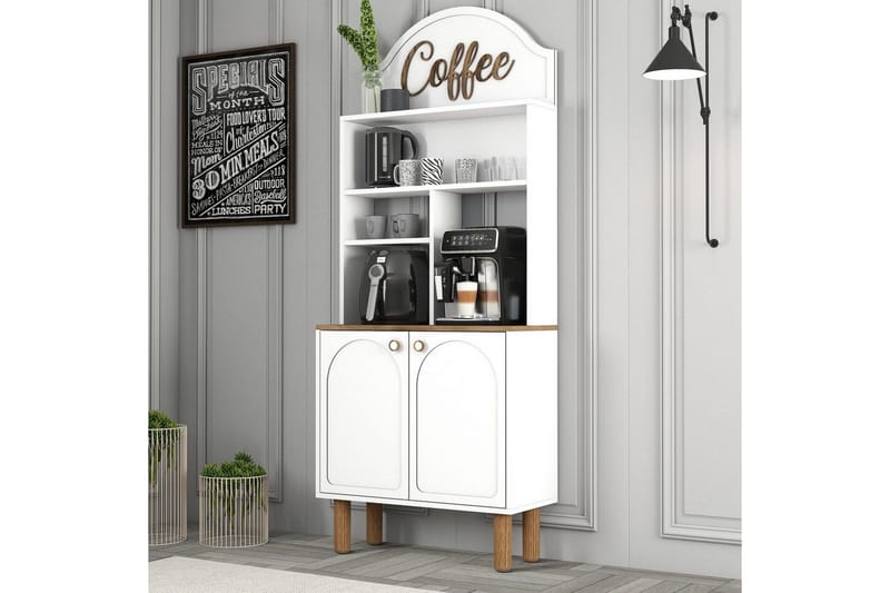 Kaffebarskåp Två Vit / Ek - Vit / Ek - Hushåll - Bar & vin - Barmöbler - Bardisk