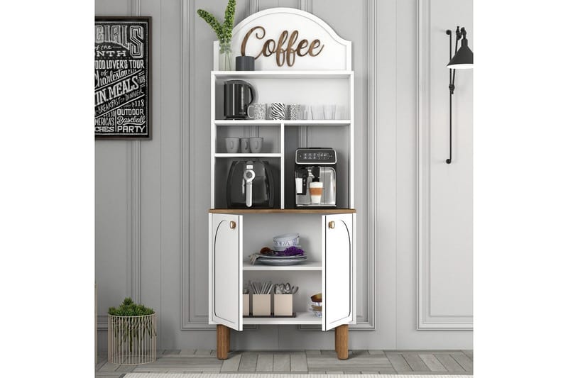 Kaffebarskåp Två Vit / Ek - Vit / Ek - Hushåll - Bar & vin - Barmöbler - Bardisk