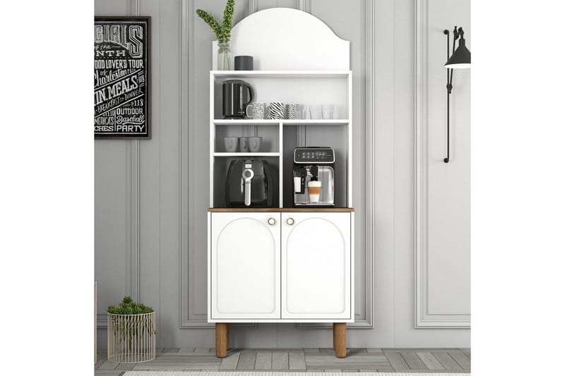 Kaffebarskåp Två Vit / Ek - Vit / Ek - Hushåll - Bar & vin - Barmöbler - Bardisk