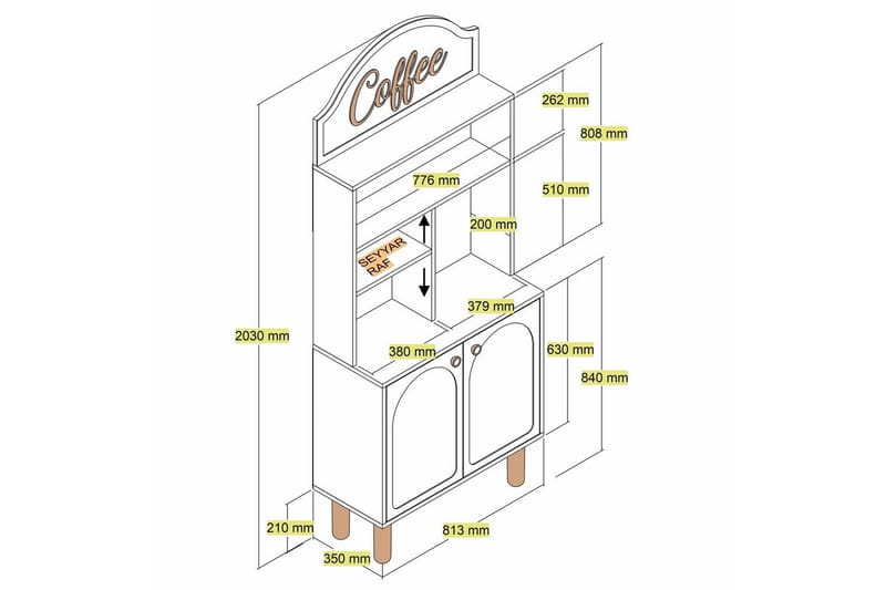 Kaffebarskåp Två Vit / Ek - Vit / Ek - Möbler - Bord & matgrupper