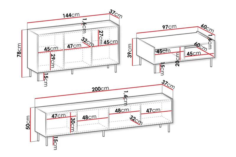 Akihito Möbelset För Vardagsrum - Brun - Möbler - Möbelset - Möbelset för vardagsrum