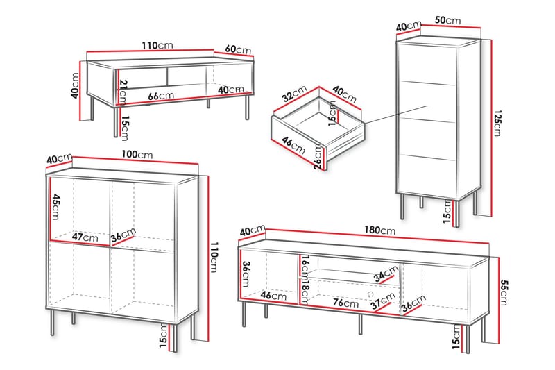 Akiko Möbelset För Vardagsrum - Grön - Möbler - Möbelset - Möbelset för vardagsrum