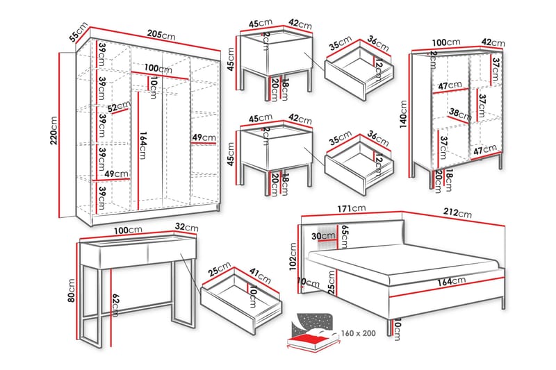 Amelus Möbelset För Sovrum - Cashmere - Möbler - Möbelset - Möbelset för sovrum