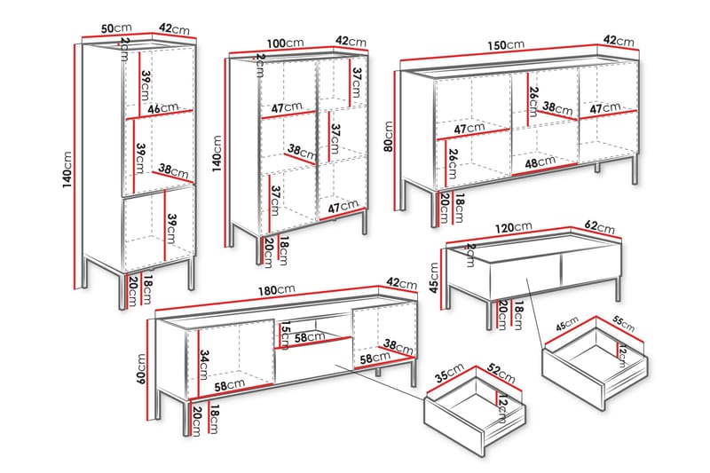 Amelus Möbelset För Vardagsrum - Cashmere - Möbler - Möbelset - Möbelset för vardagsrum