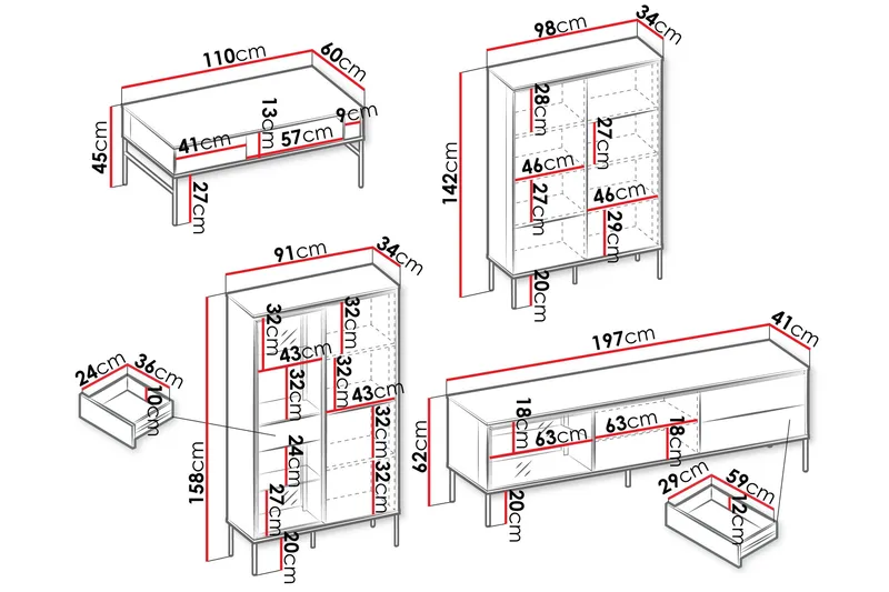 Basici Möbelset För Vardagsrum - Vit/Svart - Möbler - Möbelset - Möbelset för vardagsrum