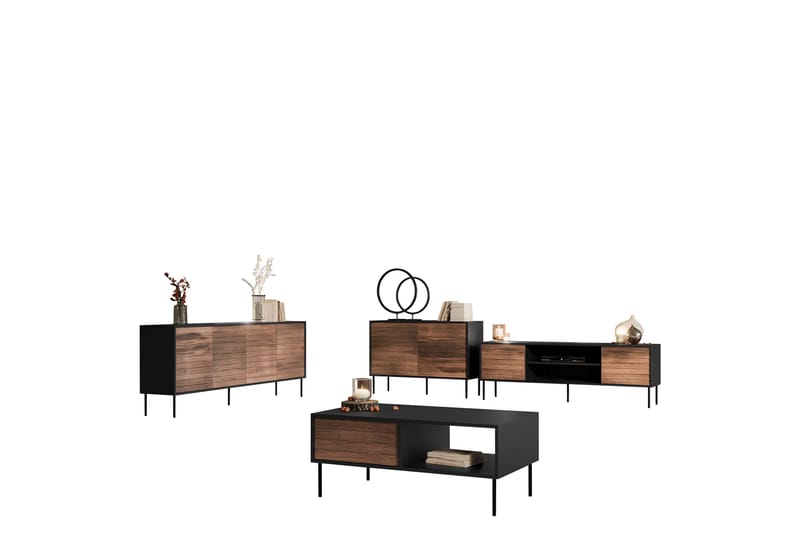 Belonger Möbelset För Vardagsrum, Svart/Valnöt