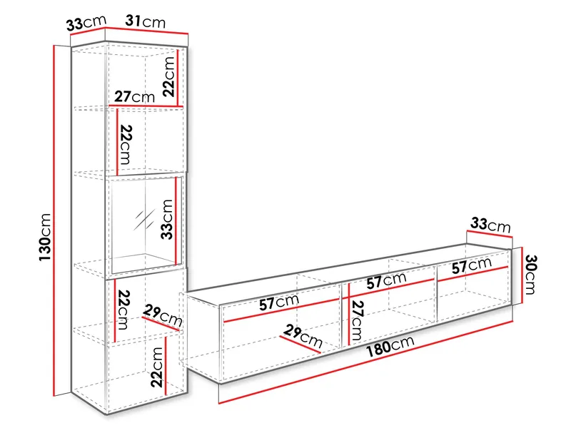 Bergfelde Tv-Enhet 2-delar med Belysning - Möbler - Möbelset - Möbelset för vardagsrum