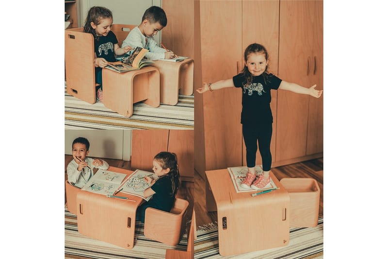 Bord och stolar set (3 delar) Miraeny Natur - Natur - Möbler - Barnmöbler - Barnbord