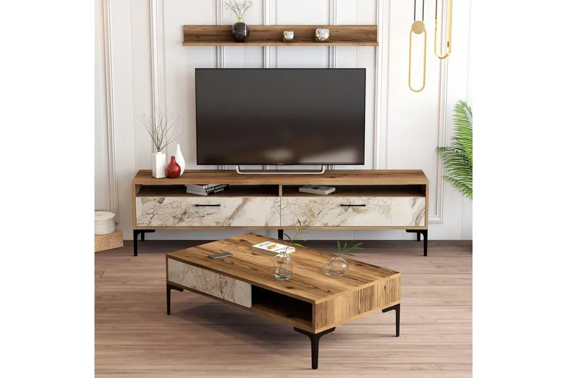 Brutorp Möbelset För Vardagsrum - Valnöt/Vit - Möbler - Möbelset - Möbelset för vardagsrum