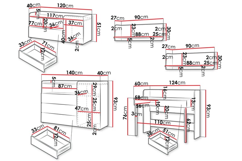 Buhan Möbelset För Sovrum - Beige/Brun - Möbler - Möbelset - Möbelset för sovrum