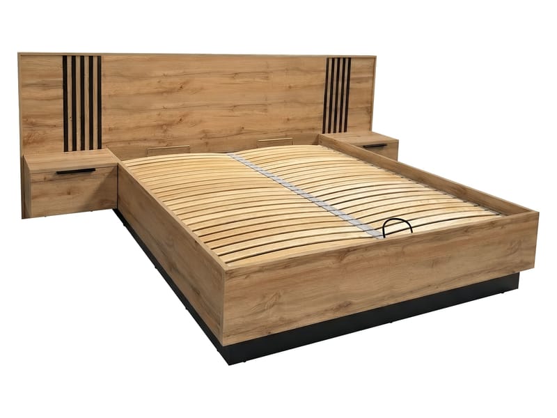 Chavez Möbelset Sovrum - Sängram 160x200 cm med sängbord + Garderob 150x200 cm - brun och vit - Möbler - Möbelset - Möbelset för sovrum