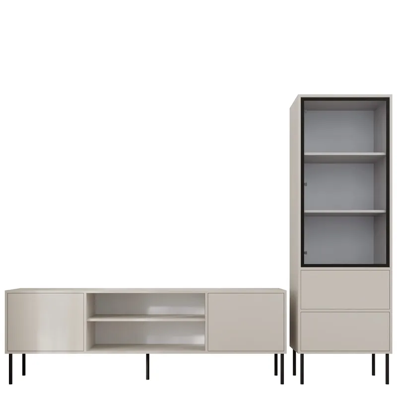 Claven Möbelset vardagsrum - Tv-bänk och vitrinskåp, beige