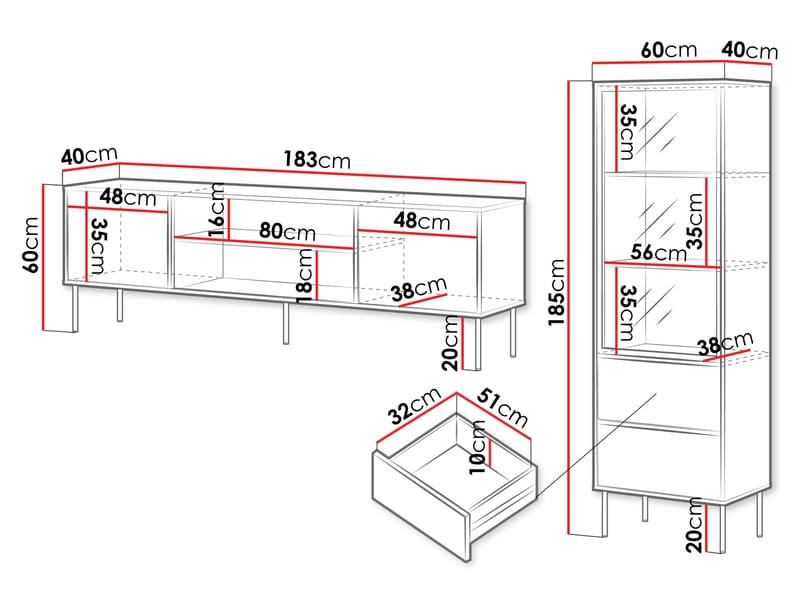 Claven Möbelset vardagsrum - Tv-bänk och vitrinskåp - beige - Möbler - Möbelset - Möbelset för vardagsrum