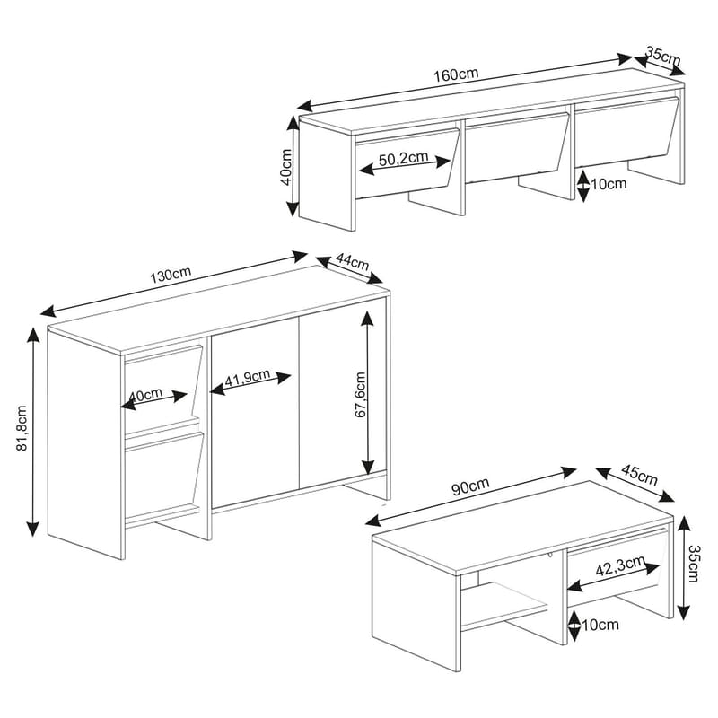 Crala Vardagsrumsmöbelset 160x40x35 cm - Antracit - Möbler - Möbelset - Möbelset för vardagsrum