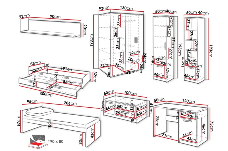 Dekona Möbelset För Sovrum - Grå/Vit - Möbler - Möbelset - Möbelset för sovrum