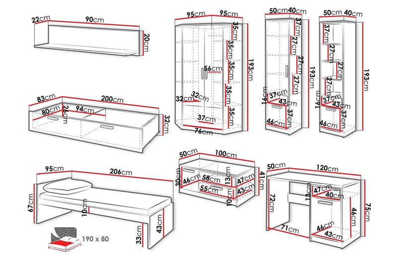 Dekona Möbelset För Sovrum - Grå/Vit - Möbler - Möbelset - Möbelset för sovrum