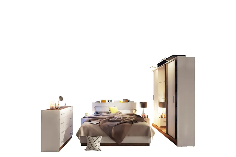 Dentrona Möbelset För Sovrum, Vit/Beige