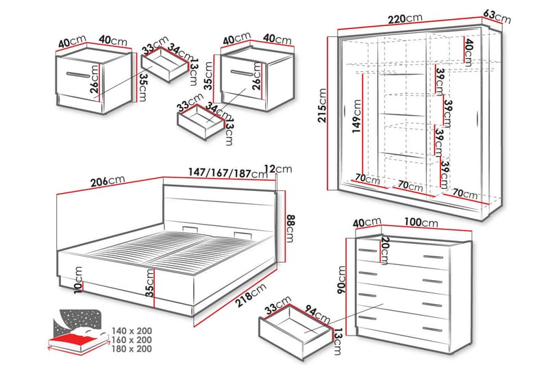 Dentrona Möbelset För Sovrum - Vit/Beige - Möbler - Möbelset - Möbelset för sovrum