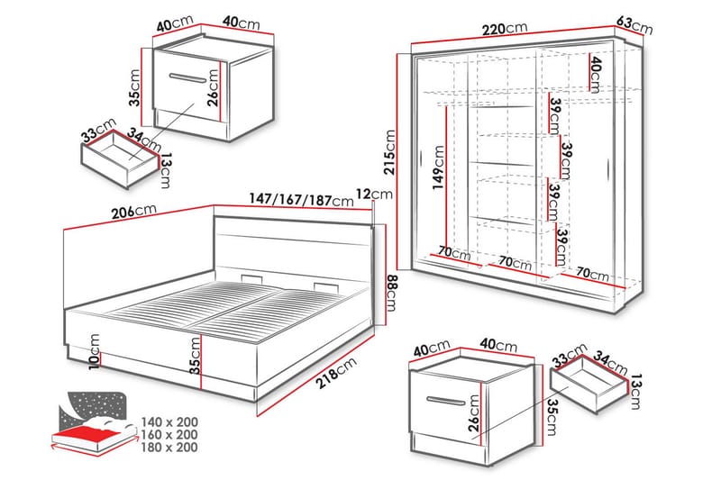 Dentrona Möbelset För Sovrum - Vit/Beige - Möbler - Möbelset - Möbelset för sovrum