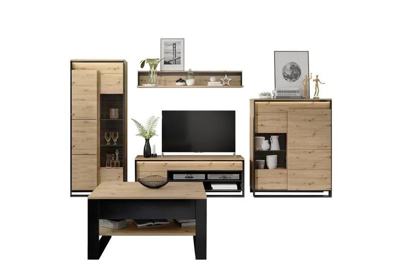 Dorana Möbelset För Vardagsrum, Brun/Svart